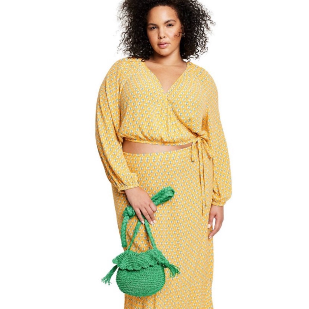 Dainty Lotus Print Wrap Top - RHODE × Target Yellow/Turquoise NWT - Picture 3 of 11